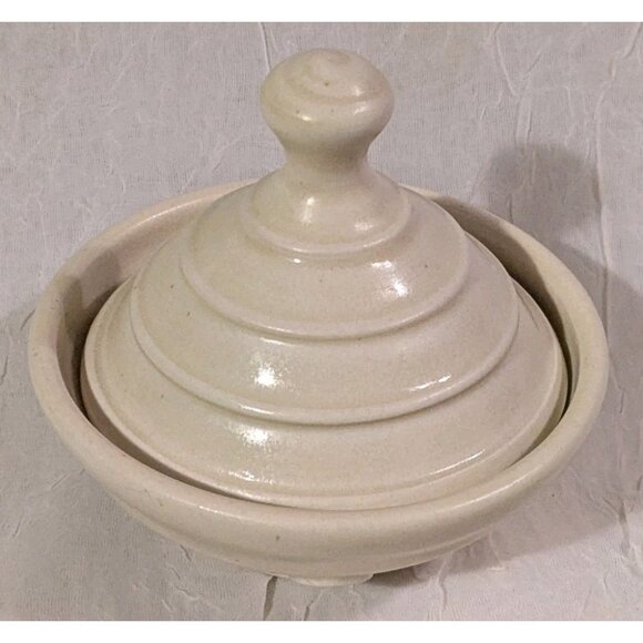 Art Pottery Salt Cellar Dish Lid Lucy Fagella Ring Trinket Box Marked LF Neutral - Picture 12 of 16